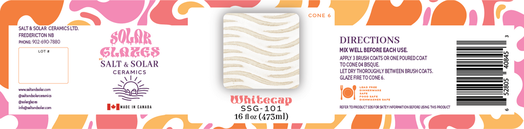 STARTER SET- 6 x 4 oz. Cone 6 Brushing Glaze Set PLUS 1 Pint of Whitecap