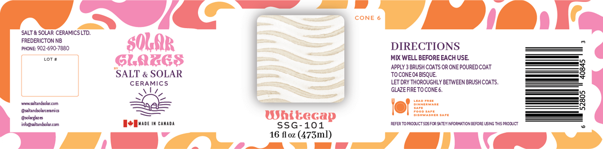 STARTER SET- 6 x 4 oz. Cone 6 Brushing Glaze Set PLUS 1 Pint of Whitecap